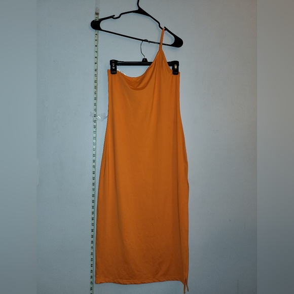 Tangerine one shoulder bodycon split midi dress - Picture 5 of 5